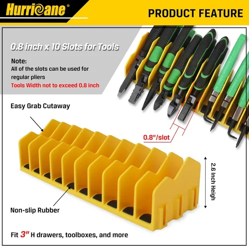 Miniatura 3 de HURRICANE Estante Organizador de Alicates, Estante para Alicates y Cortadores de 10 Ranuras con Base de Goma Antideslizante, Organizador y Amarillo