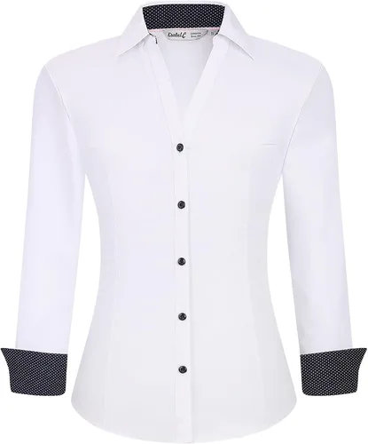 Miniatura 38 de Esabel.C Camisas de manga larga con botones para mujer, ajuste regular, blusa de trabajo elástica