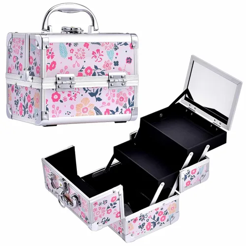 Joligrace Estuche de maquillaje para niñas, estuche de tren de cosméticos, caja de almacenamiento de maquillaje, organizador de joyas, accesorios