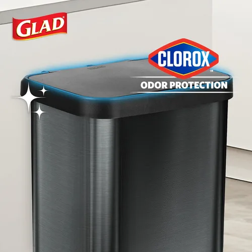 Miniatura 3 de Glad Basurero con pedal de acero inoxidable de 20 galones / 75.5 litros con protección contra olores CloroxTM, color gris plomizo acero