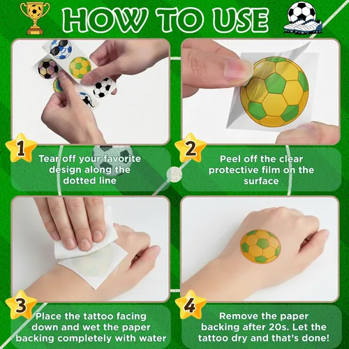 Miniatura 9 de 96 calcomanías de tatuajes temporales de fútbol, regalos de fiesta de cumpleaños con temática de fútbol deportivo, suministros de decoración