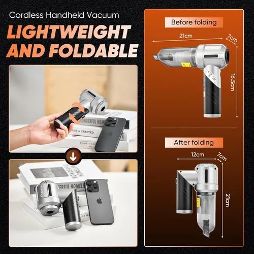 Miniatura 3 de Saker Aspirador portátil de mano inalámbrico portátil 17000PA plegable aspiradora de coche mini soplador de polvo con motor sin escobillas