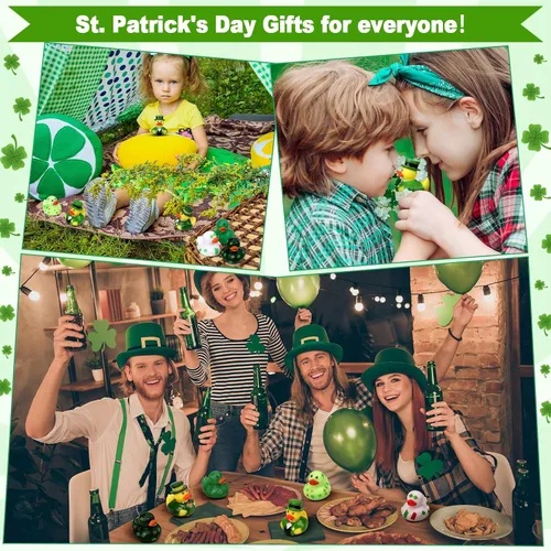 Miniatura 6 de Jerify 96 patos de goma para el día de San Patricio, 6 estilos, patos de trébol para baño, piscina, cumpleaños, regalos irlandeses del día de San