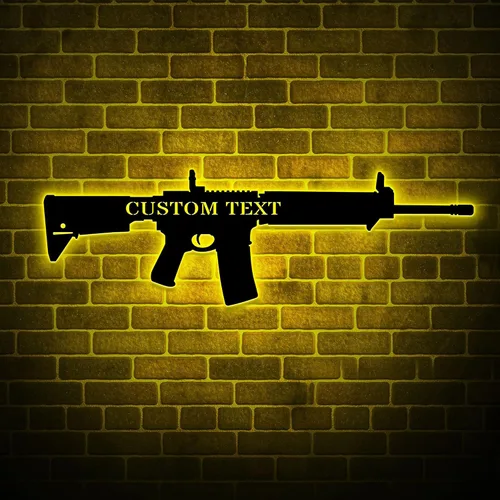 Miniatura 4 de Pistola de 45 calibres con luces LED personalizadas, arte de pared de metal, decoración de nombre de pistola personalizada para colgar