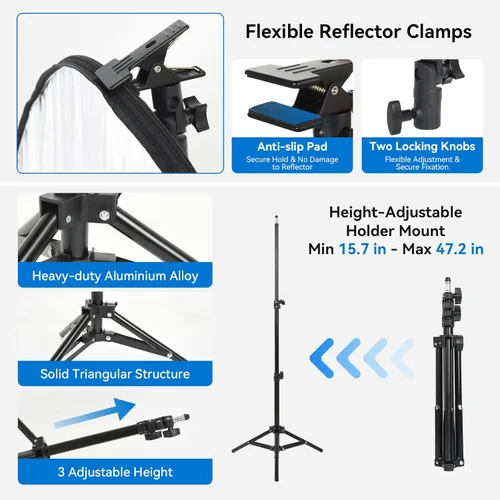 Miniatura 2 de UTEBIT Kit de Soporte para Reflector de Luz de 80 cm (31 Pulgadas) Difusor 5 en 1, Discos Múltiples Plegables con Bolsa, Soporte de Luz de 48