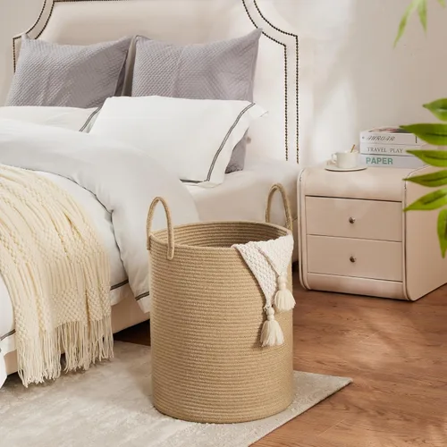 Miniatura 6 de YOUDENOVA Cesta de algodón para la ropa sucia, 58L - Cesta de almacenamiento plegable tejida - marrón yute Yute Marrón