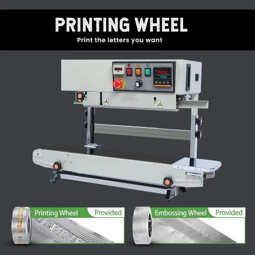 Miniatura 3 de U.S. Solid Sellador automático de banda continua con soporte, máquina industrial de sellado de bolsas con contador y codificador de relieve, alta