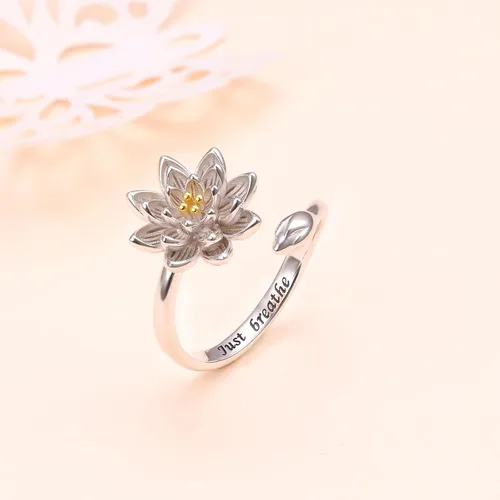 Miniatura 3 de DAOCHONG Anillo de plata de ley 925, anillos de flor de loto, resistentes al deslustre, ajuste cómodo, anillo de boda