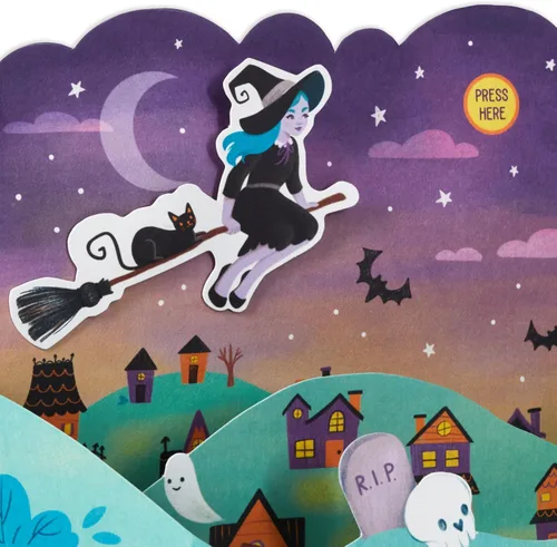 Miniatura 4 de Hallmark Paper Wonder - Tarjeta desplegable de Halloween con música y movimiento (bruja voladora)