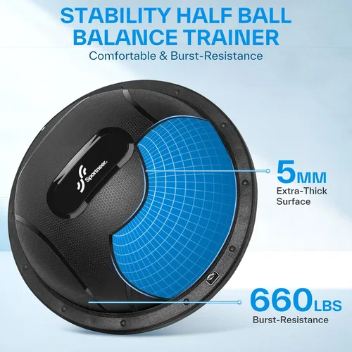Miniatura 2 de Sportneer Half Balance Ball - Inflatable Exercise Ball Trainer With Resistance Bands & Pump - Non-slip Yoga Ball for Stability, Core Training