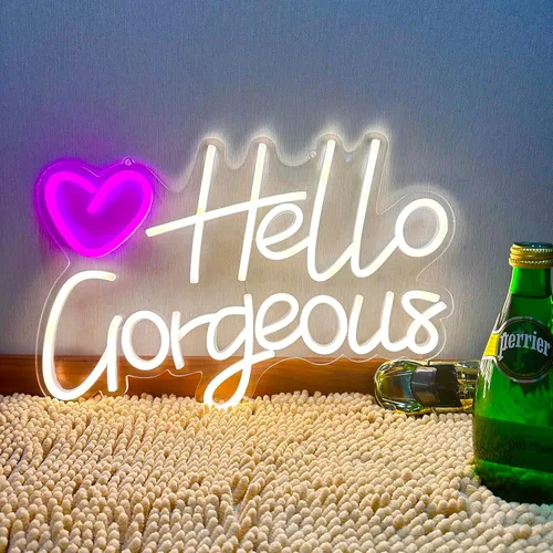 Miniatura 11 de Letrero de neón LED con texto en inglés «Hello Gorgeous LED», luz nocturna de neón para pared, fiesta de cumpleaños, boda, bar, club, decoración