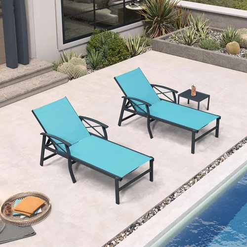 PURPLE LEAF Oversized Chaise Lounge Chair Outdoor Set of 2 Extra Wide Pool Lounge Chairs 5 Adjustable Position with Armrests and Side Table Aluminum