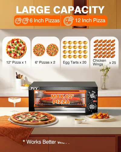 Miniatura 7 de PYY Horno de pizza de 12 pulgadas, para encimera, para interiores, máquina eléctrica para hacer pizza para el hogar, con temporizador, acero