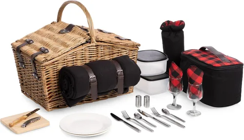 PICNIC TIME Somerset Cesta de picnic de lujo con manta de picnic, enfriador suave y bolsa de vino, juego de picnic 2 – Cesta romántica de vino de