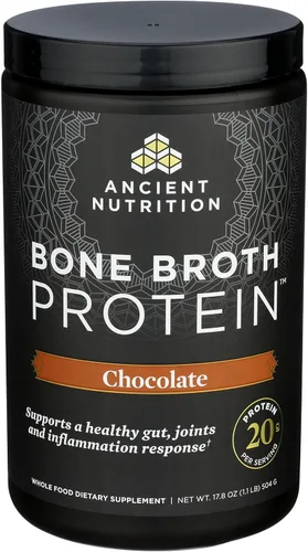 Miniatura 4 de Ancient Nutrition Proteína en polvo hecha de verdadero caldo de huesos, sabor chocolate, 20 g de proteína por porción, envase de 20 porciones