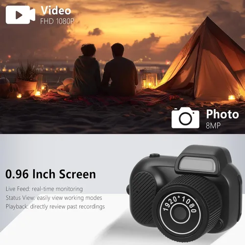 Miniatura 3 de Mini cámara con llavero, FHD 1080p 8MP Mini cámara digital con tarjeta SD de 32 GB, pantalla HD de 0.96 pulgadas, duración de la batería de 100 Negro