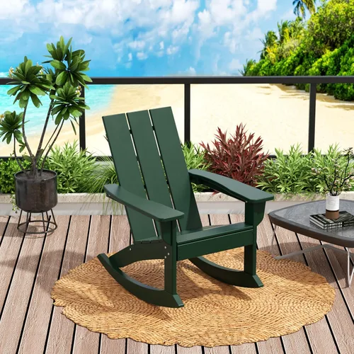 Miniatura 44 de WO Home Furniture Silla Mecedora de Patio al Aire Libre Tradicional HDPE Resistente a los Rayos UV (Negro)
