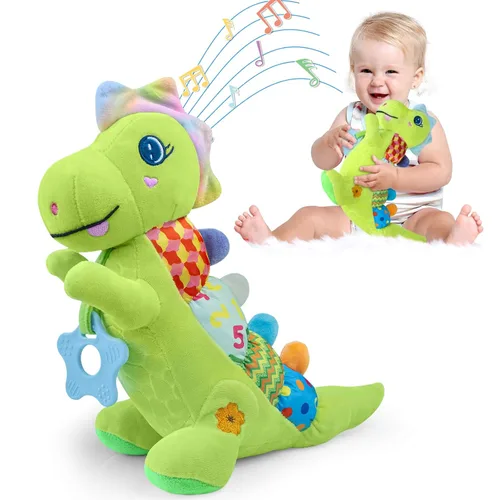 Miniatura 10 de Juguetes Musicales de Peluche de Dinosaurio Bebé para 0-3-6-9-12 Meses, Juguetes de Dinosaurio para Tiempo Boca Abajo de Bebés con Papel de Sonido