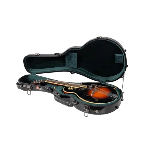 Miniatura 27 de Crossrock Estuche de mandolina de fibra de vidrio – contorneado para estilo F (se adapta a Gibson F5) Brillo plateado, terciopelo verde bosque