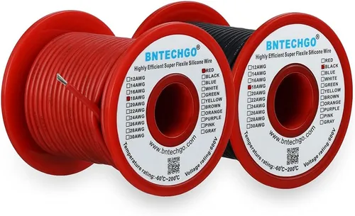 Miniatura 55 de BNTECHGO Carrete de alambre de silicona de calibre 16, rojo de 25 pies y negro, 25 pies, 2 cables separados, alambre de cobre estañado flexible