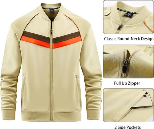 Miniatura 4 de W JIANWANG Conjunto deportivo de manga larga con cremallera completa para hombre, conjuntos de pantalones y chaquetas activas de 2 piezas