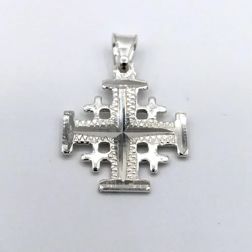 Miniatura 2 de Colgante Cruz Cruzado Jerusalén de Plata de Ley (925) Artesanal en Tierra Santa. Grabado por máquina de corte de diamantes., Metal