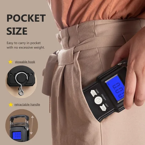 Miniatura 5 de NUTRI FIT Báscula de equipaje digital para maleta, báscula portátil para viajes, báscula de peso de pescado de mano con gancho para pesca, 110