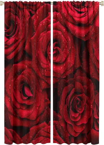 Miniatura 48 de Cortinas opacas con diseño floral de rosas para cocina, retro, rústicas, románticas, con bolsillo para barra, cortinas opacas para dormitorio, sala