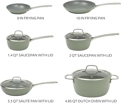 Miniatura 3 de Sur La Table Kitchen Essentials Cool Commune - Juego de ollas y sartenes de aluminio forjado duradero anodizado duro de 10 piezas, libre de PFA