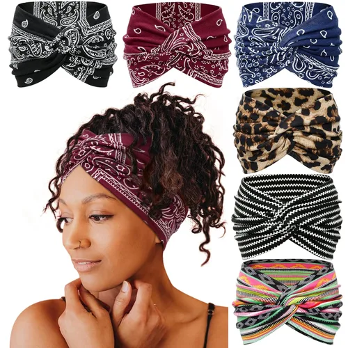 Miniatura 19 de Tobeffect Diademas extra anchas de 7 pulgadas para mujer, diadema grande y gruesa para la cabeza, bandana bohemia para cabello de mujer, banda