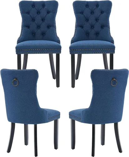 Miniatura 25 de Juego de 2 sillas de comedor de terciopelo, silla de comedor tapizada de alta gama con tirador de anillo en la espalda, adorno de clavos y patas