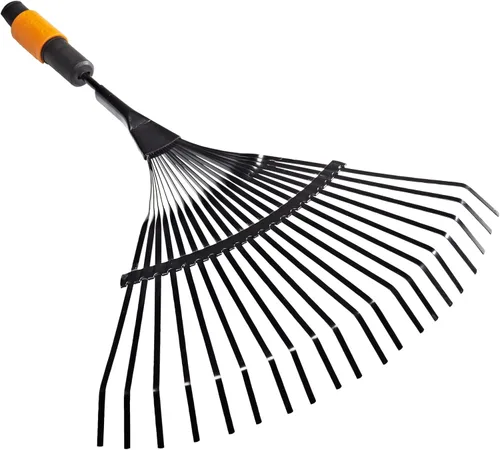Miniatura 4 de Fiskars QuikFit 1000644 - Rastrillo para hojas, con 20 púas, anchura: 16.9 in, dientes de acero, negro/naranja