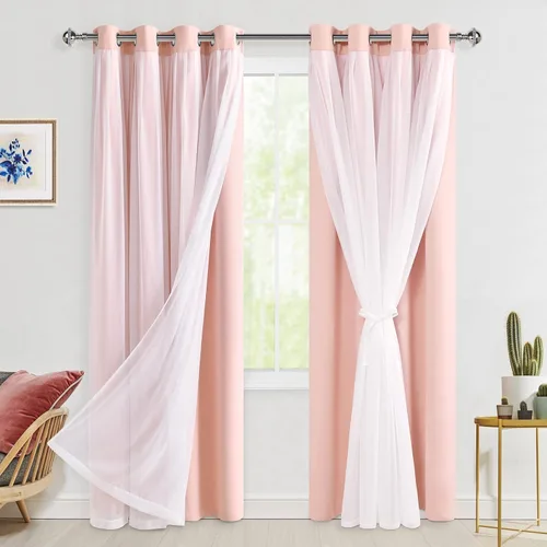 Miniatura 24 de Hiasan Cortinas opacas con superposición transparente, aislamiento térmico para mezclar y combinar de doble capa, cortinas de oscurecimiento de Beige