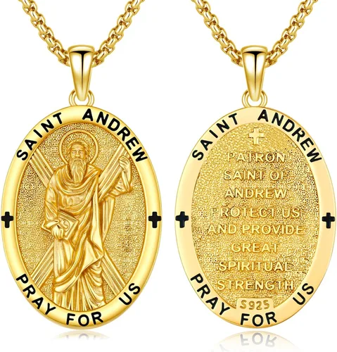 Miniatura 375 de Collar con colgante de plata de ley 925 con medalla de San Patrón, joyería religiosa para hombres y mujeres, con cadena de acero inoxidable 316L