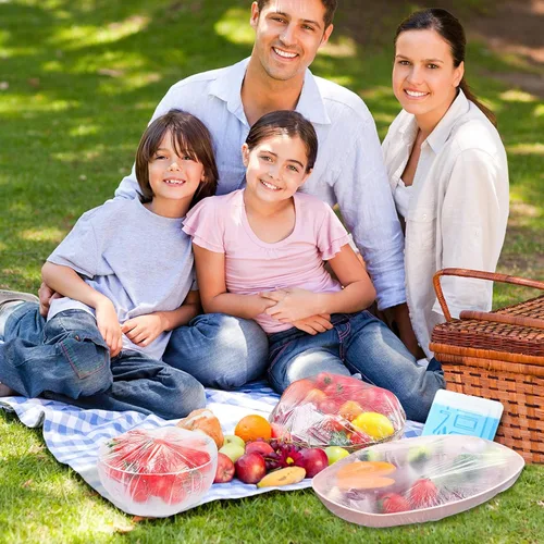 Miniatura 7 de DYM - 90 fundas elásticas reutilizables para tazones, cubiertas elásticas de plástico PE elástico para almacenamiento de alimentos, cubiertas
