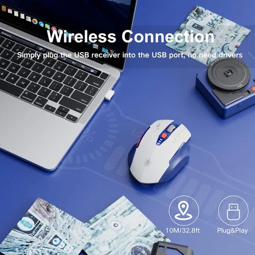 Miniatura 2 de Uineer Ratón inalámbrico, [Actualizado] Pantalla de batería visible, Ratones recargables para portátil 2.4G USB, 4 niveles de DPI ajustables, ratón