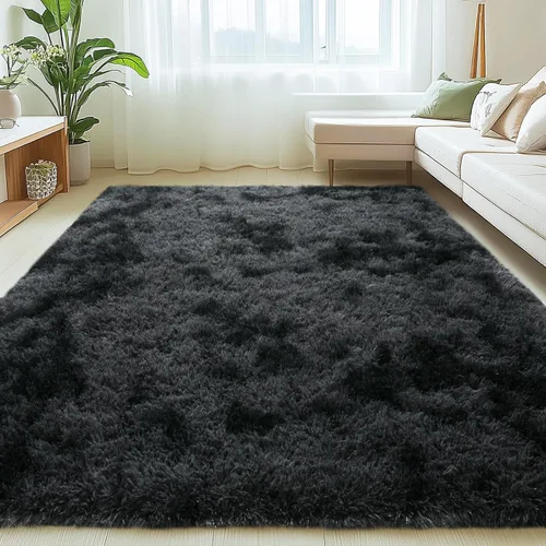 Miniatura 109 de Mugorn - Alfombra de 8 x 10 pies, alfombras grandes, esponjosas, suaves, peludas, antideslizantes, mullidas para interiores, color negro, 8 x 10 pies