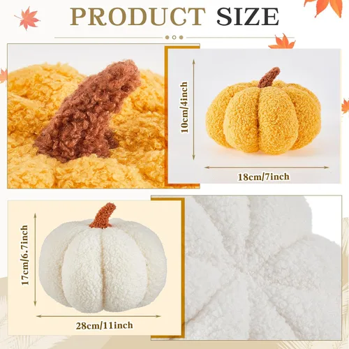 Miniatura 2 de Juexica 3 piezas de almohada de calabaza de felpa esponjosa con forma de calabaza 3D, decoración de otoño, Acción de Gracias, Halloween, cojín