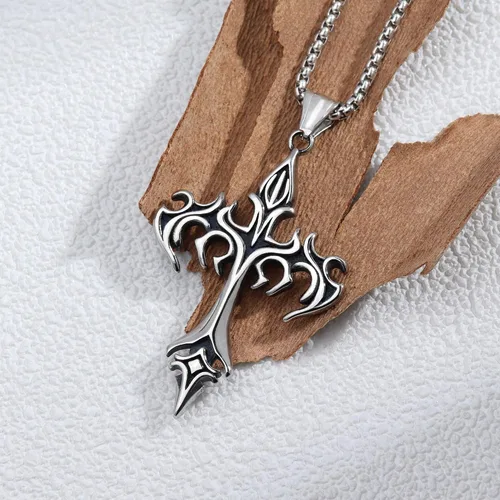 Miniatura 5 de Collar de cruz para hombre, cadena de cruz de plata, colgante de acero inoxidable para mujer, collar gótico, joyería cristiana gótica