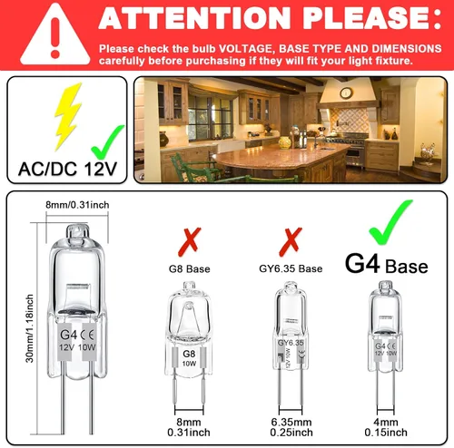 Miniatura 2 de TAIYALOO Bombilla G4, paquete de 12 bombillas halógenas de 2 pines de 12 V 10 W, T3 JC tipo G4 de repuesto para luz de disco debajo del gabinete