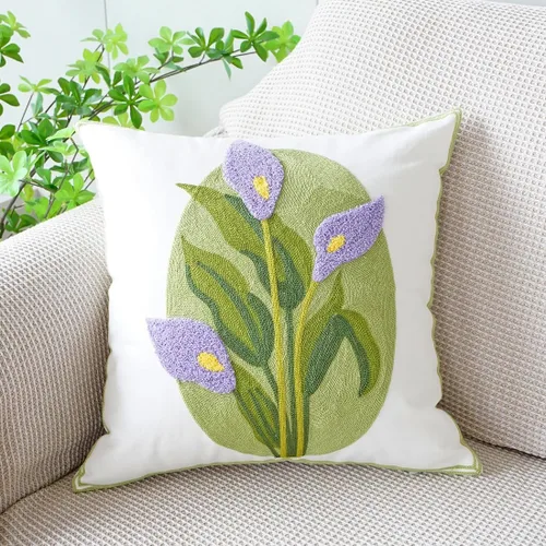 Miniatura 12 de vctops Funda de almohada de algodón con bordado bohemio y cuadrado para sofá, cama, silla (azul C, 18 x 18 pulgadas)