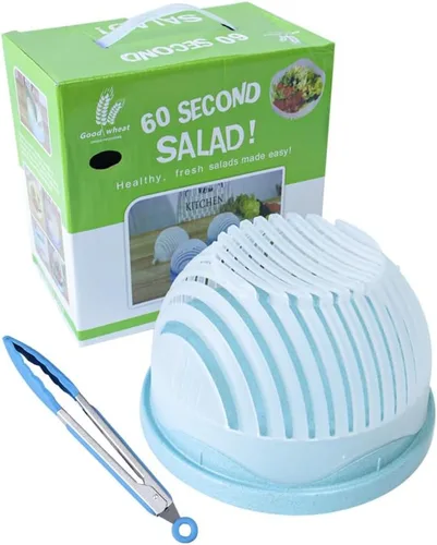 Cortador de ensalada 2 en 1 y picador de verduras, máquina rápida de 60 segundos, plástico de grado alimenticio sin BPA, rebanador manual fácil de