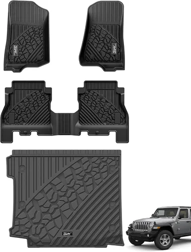 Miniatura 10 de 3W Alfombrillas de piso y forro de carga con alfombras en la parte superior compatibles con Jeep Wrangler JL 2018-2024 2025 Unlimited de 4 puertas