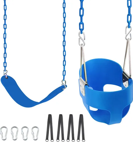 Miniatura 11 de KINSPORY Asiento de columpio para niños pequeños, respaldo alto de alta resistencia, columpio para bebé totalmente montado, cadena de hierro, Verde