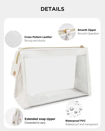 Miniatura 2 de Paquete de 2 bolsas de maquillaje transparentes para viaje, neceser aprobado por la TSA con cremallera, pequeñas bolsas de maquillaje para mujeres