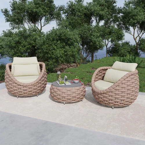 Miniatura 36 de Juego de muebles de patio de 4 piezas ensamblado, conjunto de sofá de conversación para exteriores de cuerda tejida a mano - Sofá de aluminio Cuerda