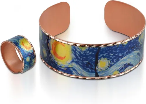 Miniatura 9 de Moreni Pulsera de cobre para mujer con caja de regalo de madera, regalo de joyería hecha a mano elegante y atemporal inspirado en el arte
