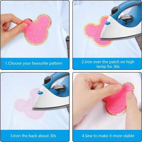 Miniatura 3 de 16 parches de felpilla para planchar, coloridos parches bordados de chenilla BearCastle Bowknot para coser, apliques bordados, accesorios