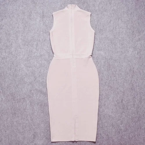 Miniatura 4 de HLBandage Vestido de vendaje ajustado de rayón y midi sin mangas con cuello alto para mujer