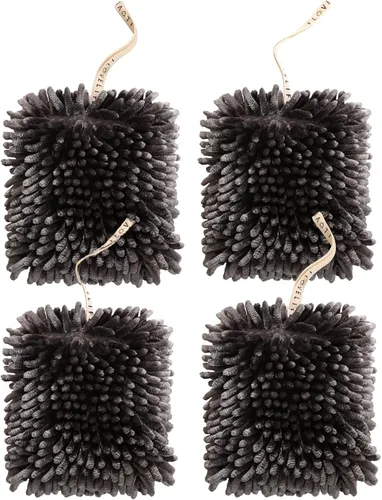 Miniatura 10 de Paquete de 2 toallas de mano colgantes de chenilla, toallas de mano de microfibra súper absorbentes, toallas de mano de felpa suave de secado rápido